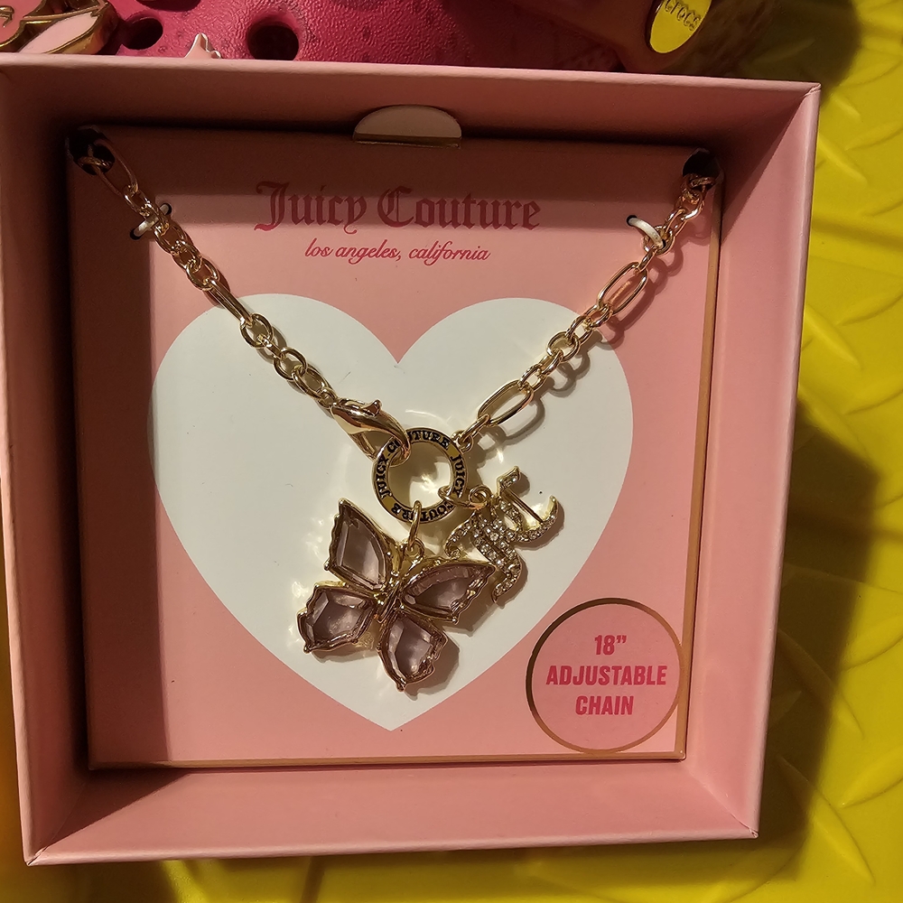Juicy Couture Pink Crystal Butterfly Pendant Necklace - Picture 1 of 3